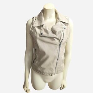 Beverly Hills Polo Club Cream Moto Vest Women's Size M Faux‎ Leather